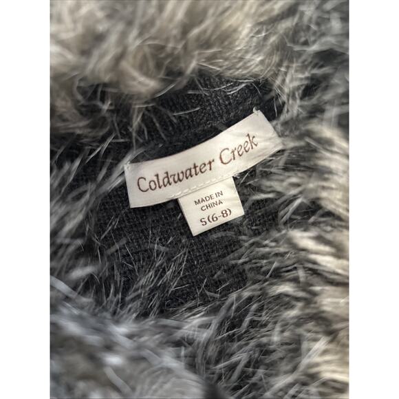 Coldwater Creek Faux Fur Collar Cardigan Sweater Sz Small Gray Wool Preppy Glam - Picture 3 of 8